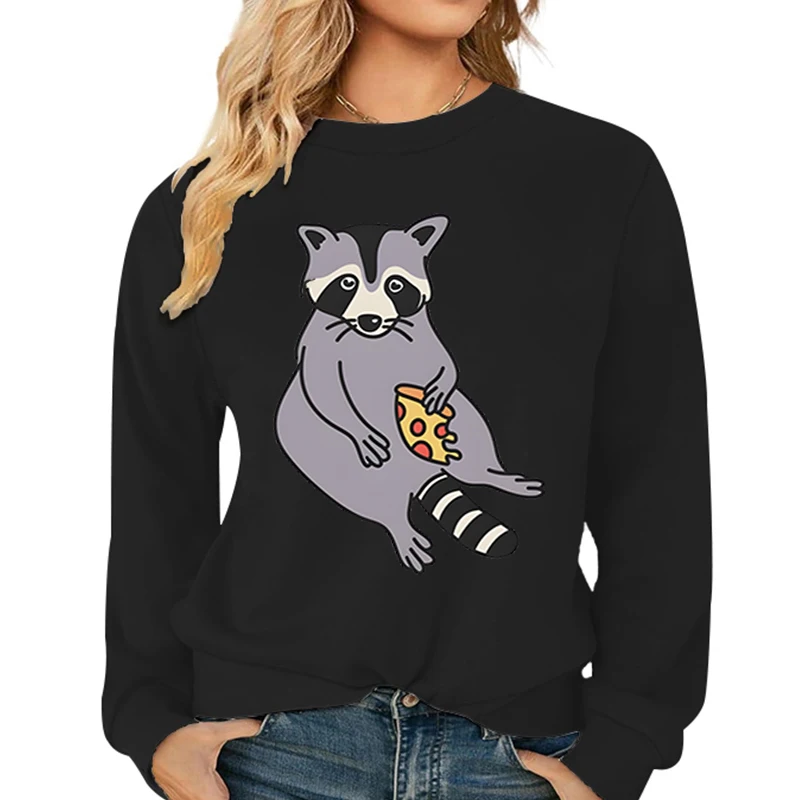 Women's Sweatshirts Raccoon Pizza Food Lover Gift Autumn Sweatshirt Hoodie Funny Animal Print Cartoon Raccoon Pizza Sweatshirta