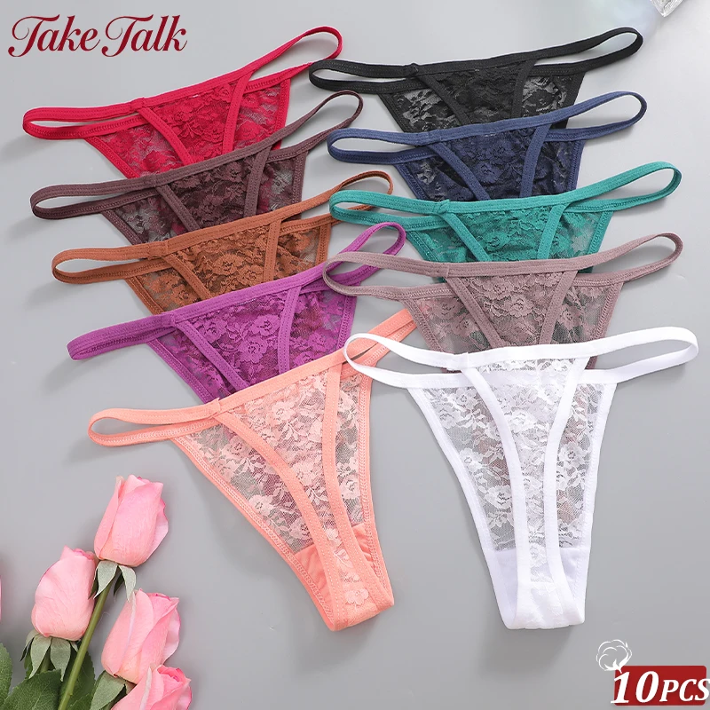 

10PCS/Set Women Underwear Lace Panties Floral Lingerie Woman Panties Sexy Thong G-String Female Pantys Perspective Intimates New