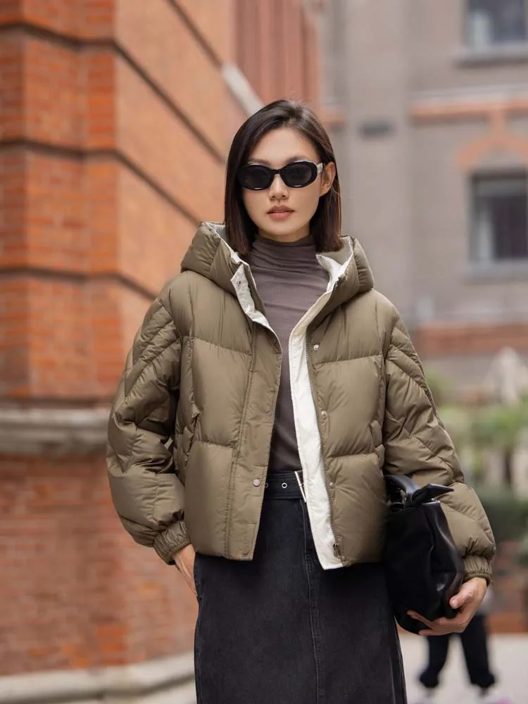 Piumino oversize con cappuccio da donna 2025 Inverno caldo Cappotto in piumino scoperto a maniche lunghe di alta qualità Capispalla INKEO DJ519