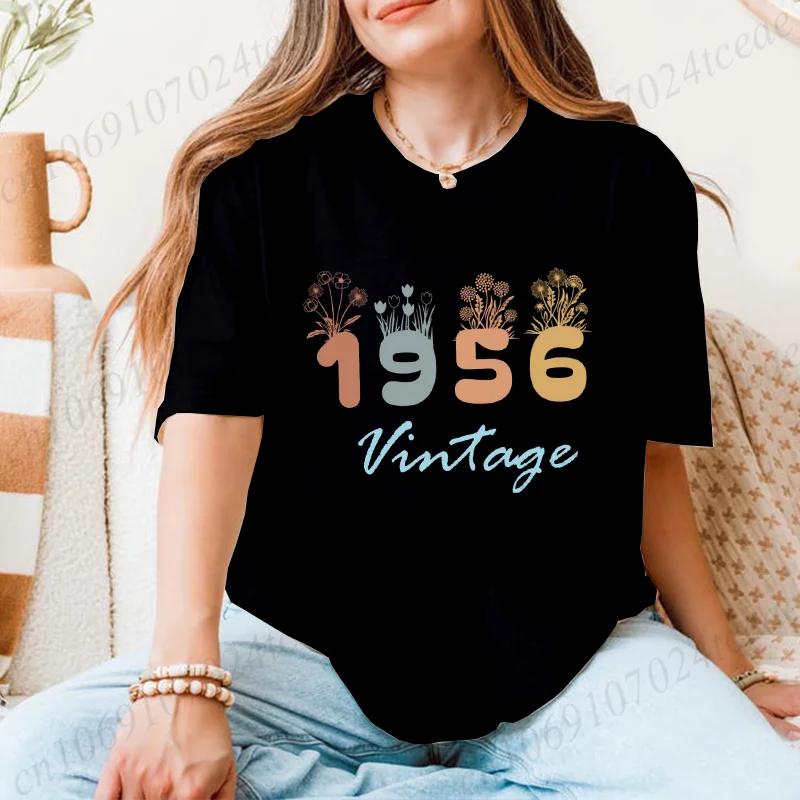 

1956 Flower Vintage Tee Unisex Retro Graphic Shirt Short Sleeve Women's Casual T-Shirts Clothing Birthday Gift for Him & Her