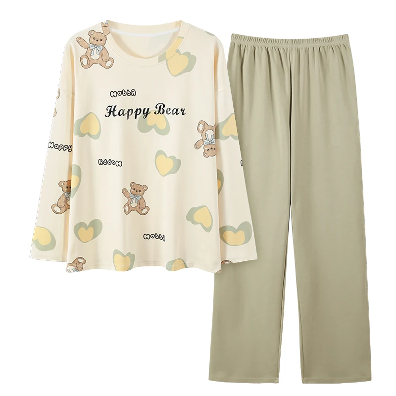 

Spring and Autumn Women Pajamas Set 100% Cotton Pyjamas Female Cute Cartoon Long Sleeve Sleepwear