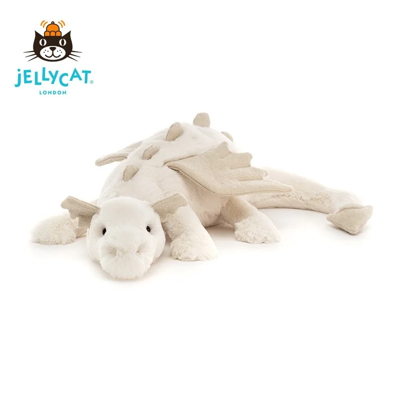 AUTHENTIC JellyCat London Snow Dragon - LARGE White Mythical Plush Stuffed Animal, NWT New With Tags (Fluffy Texture)