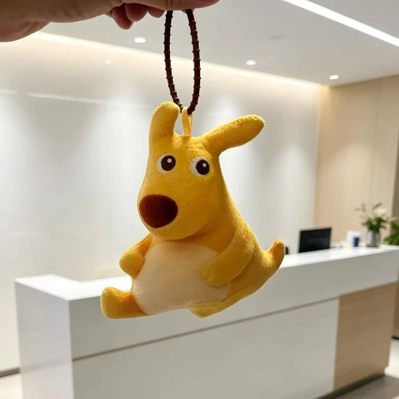 Kawaii Chubby Kangaroo Plush Pillow, Soft Fluffy Yellow Sitting Kangaroo Stuffed Animal, Cute Animal Plushie for Gifts.