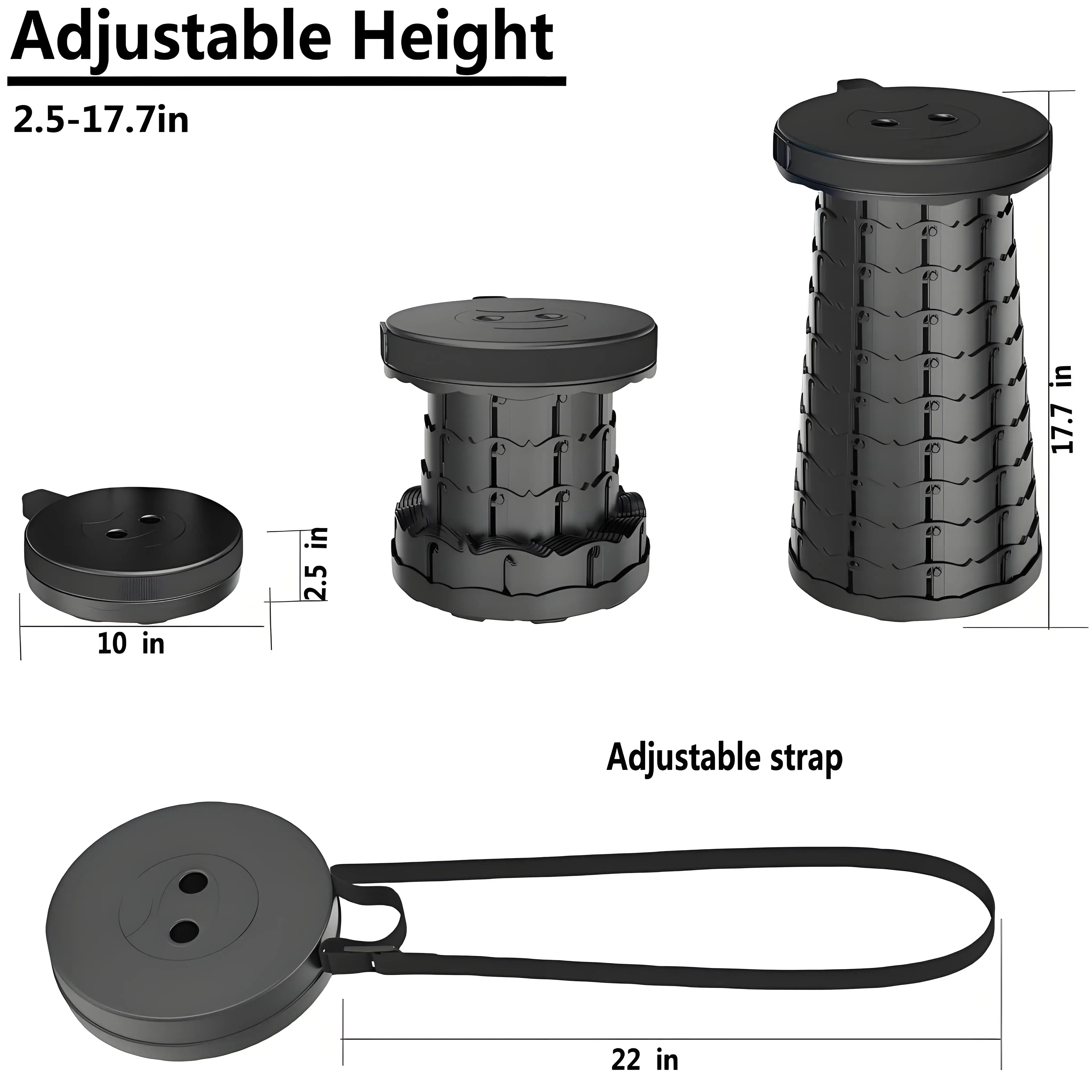 Space Saving Collapsible Stool Portable Camping Seat with Large Capacity Lightweight Outdoor Hiking Fishing Subway Bus Commuting