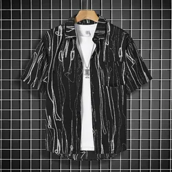 Stay Cool in Style with Our Black Patterned Short Sleeve Men's Shirt