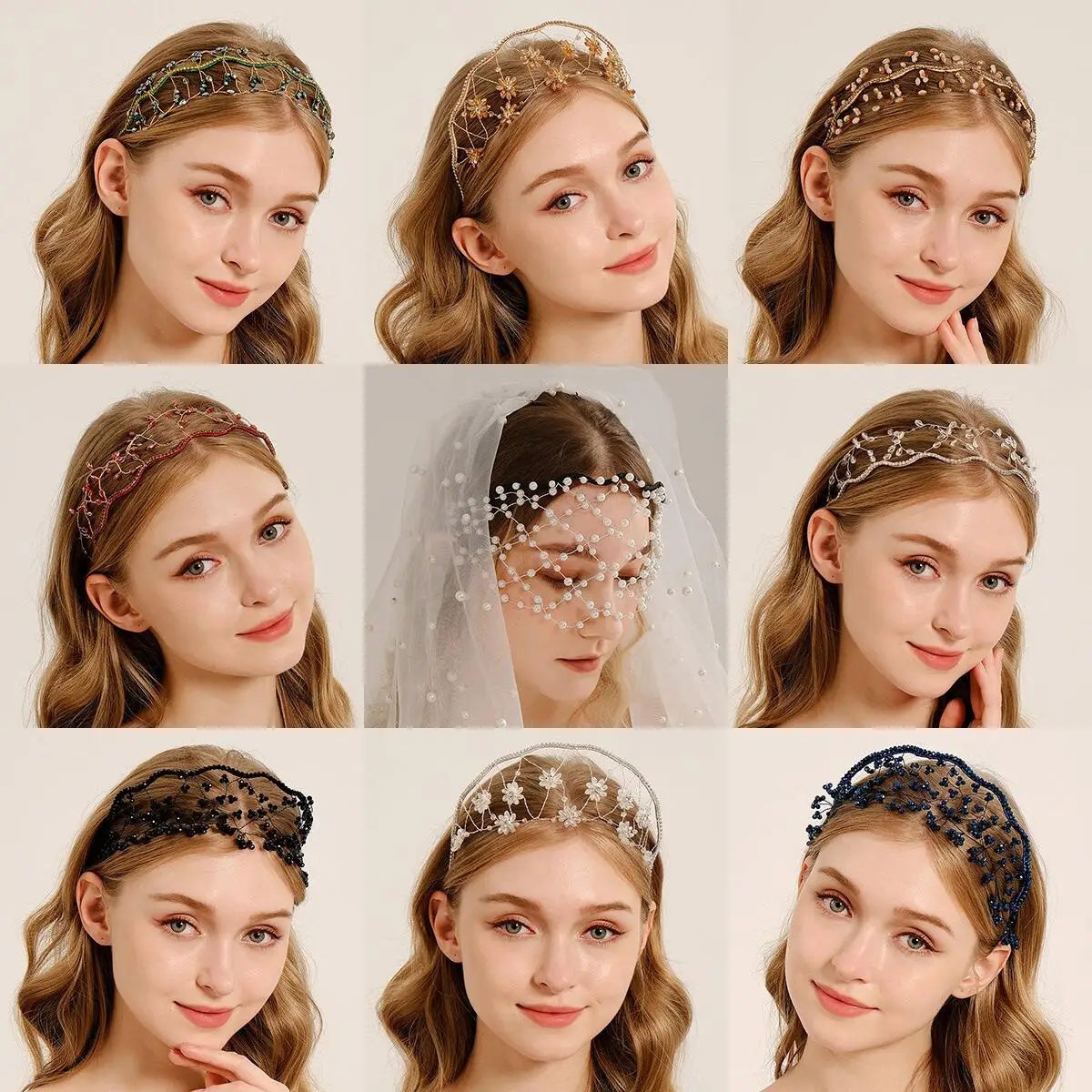 

Fashion Crystal Beaded Headband Fine Handmade Weaving Hair Bands Bridal Wedding Hair Accessories Mesh Crown For Women and Girls