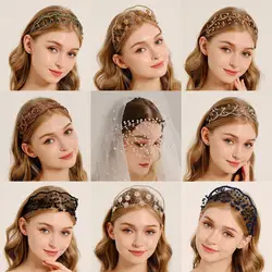 Fashion Crystal Beaded Headband Fine Handmade Weaving Hair Bands Bridal Wedding Hair Accessories Mesh Crown For Women and Girls