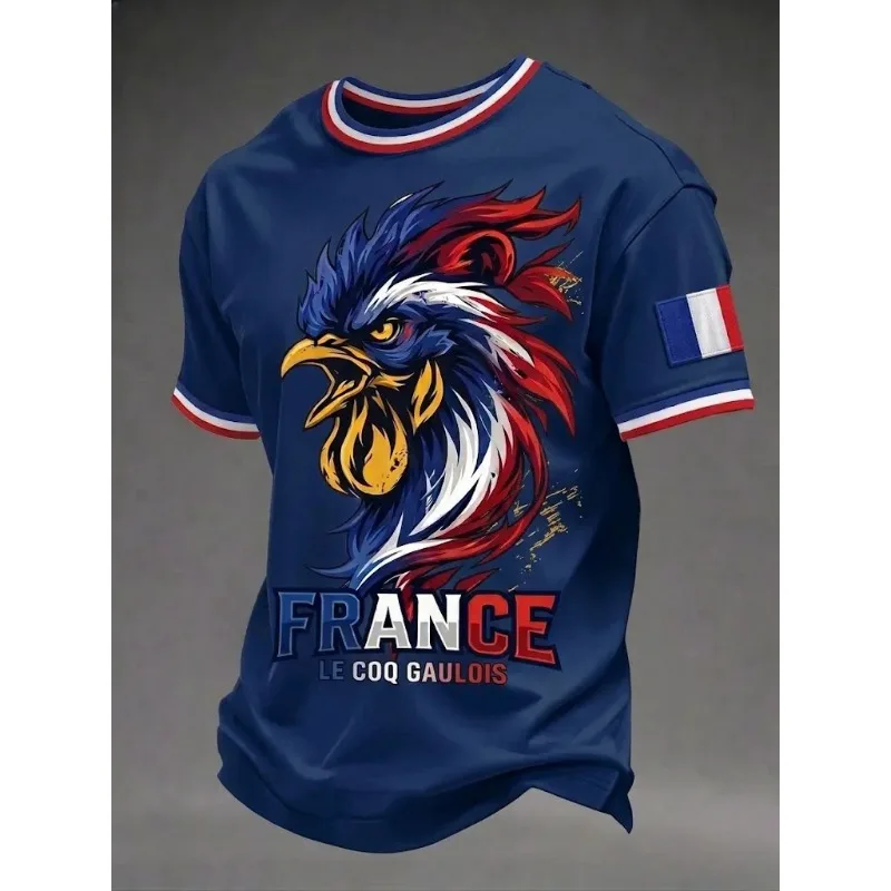 France Themed Gallic Rooster Flag Color 3D Print Crew Neck Fan Jersey Unisex Quick Dry Breathable Soccer Casual Streetwear Top