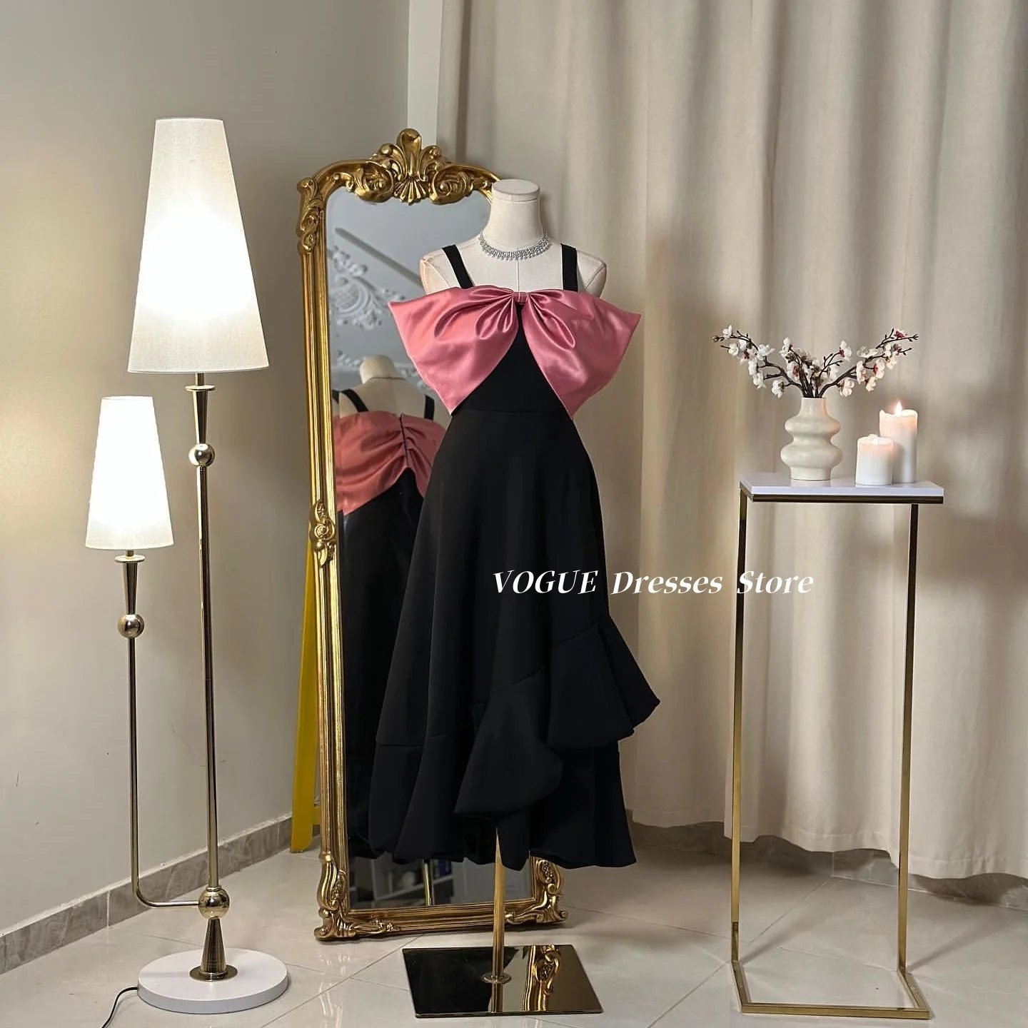 

Spaghetti Strap Evening Dresses Cute Bow Neck A Line Saudi Arabia Evening Party Dresses فساتين سهرة جديد في الفساتين Customized