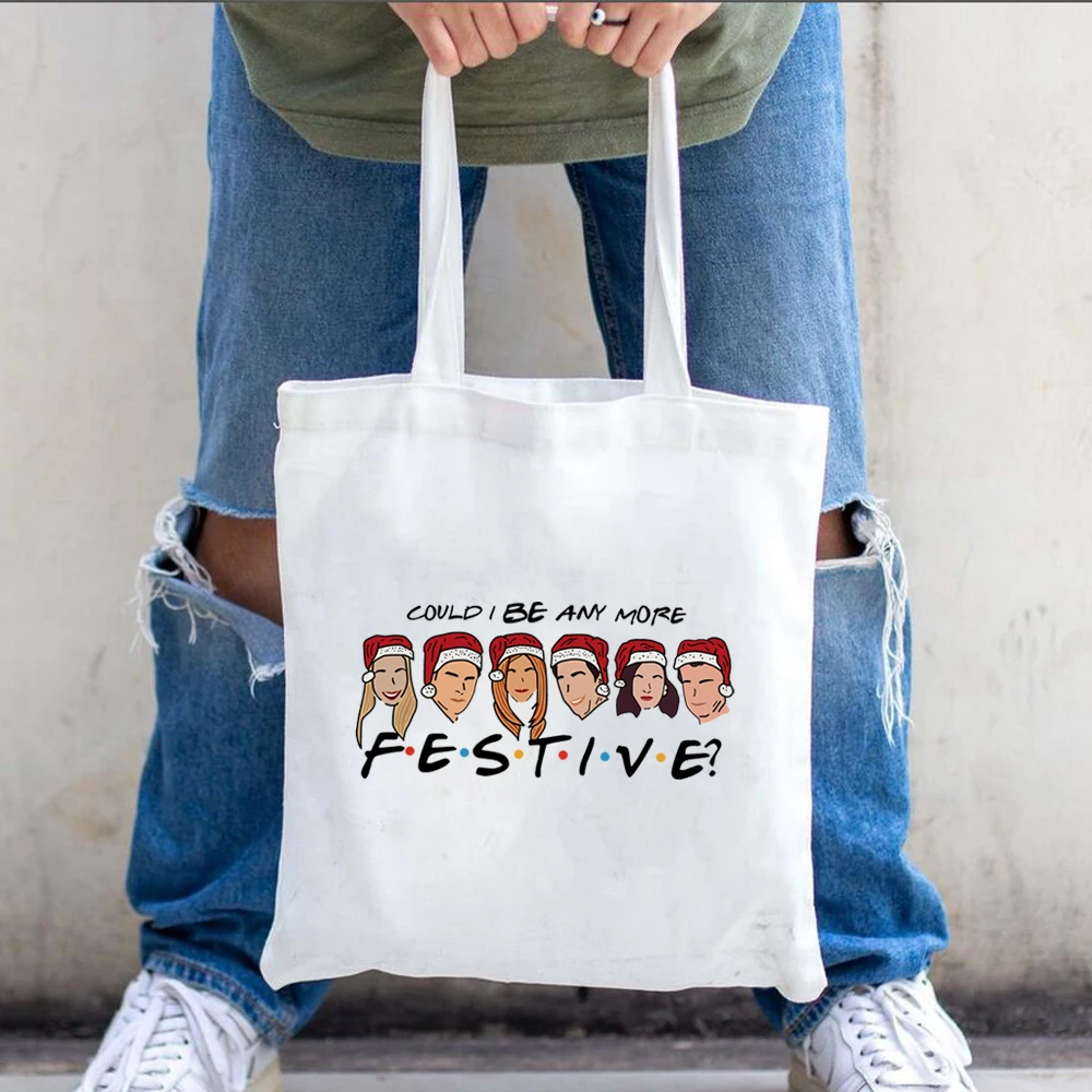 Christmas friend tote bag funny friend holiday canvas shoulder bag TV drama Christmas large capacity shopping bag Christmas gift