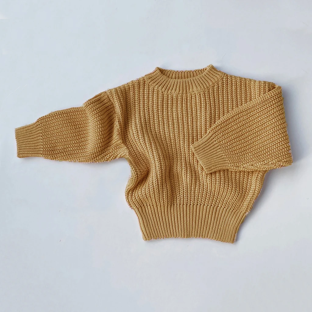 Autumn Spring Baby Solid Color O-Neck Sweater Infant Girl Boy Loose Long Sleeve Knitted Pullover Top Baby Outwear Clothes