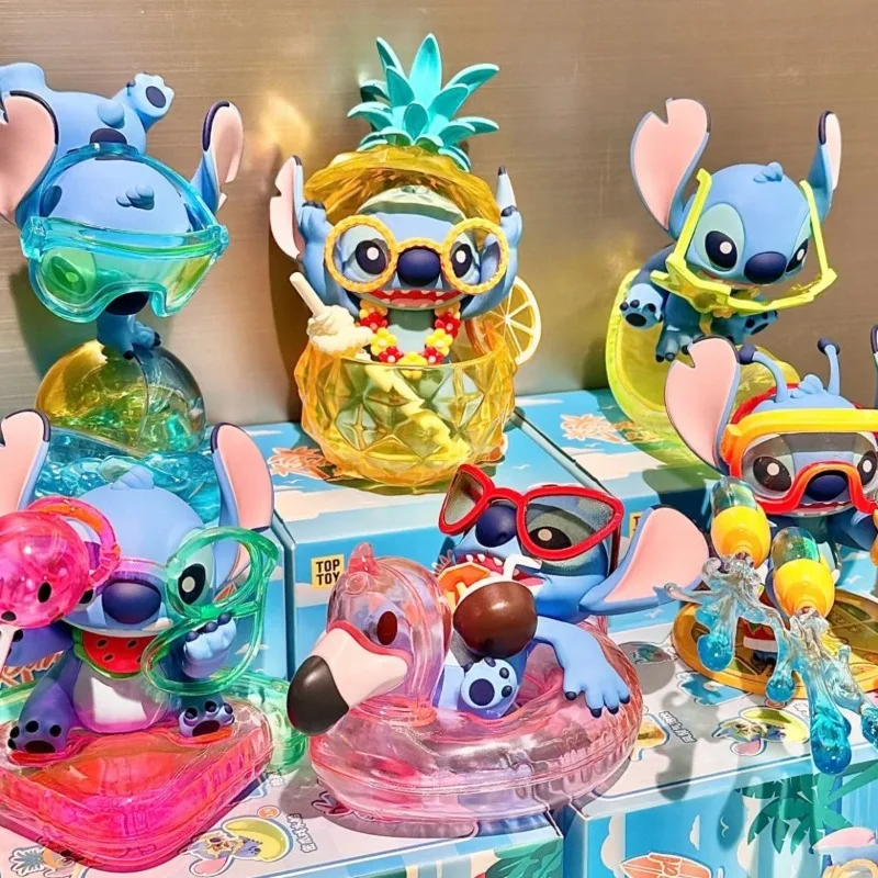 Disney Stitch Lilo and Stitch Summer Pool Series Surprise Blind Box Cute Doll Desktop Decoration Ornament Girly Holiday Gift