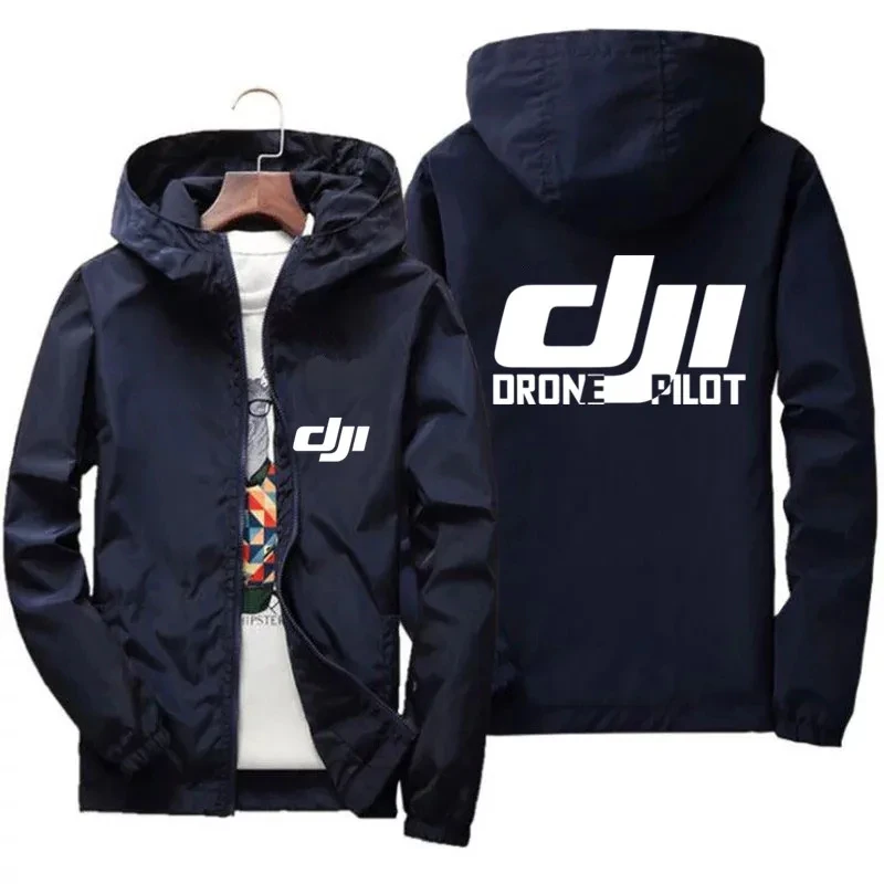 2024 Men\'s and Women\'s Same Bomber Hooded DJI Drone Pilot Casual Thin Windproof Jacket Coat Men\'s Outdoor Sports Windproof Coat