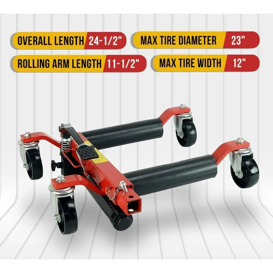مجموعة من 2 مقبس هيدروليكي لعجلة السيارة دوللي - زلاجات سيارة بوزن 1500 رطل، مقبس تحديد موضع الإطارات مقاس 12 بوصة، رافعة دواسة القدم