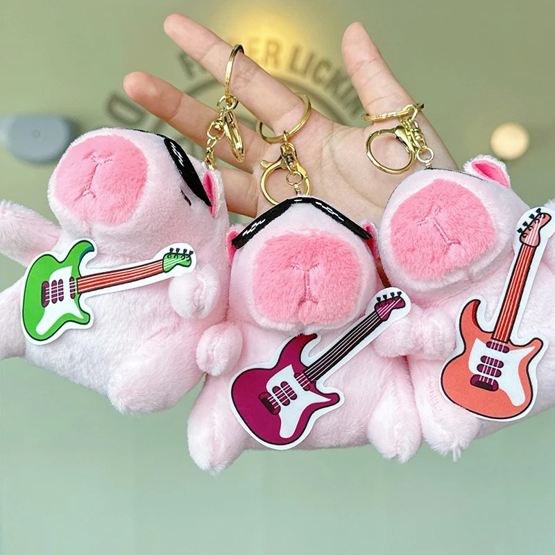 Cute Cartoon Guitar Capybara Plush Toy Keychain Kawaii Pendant Creative Doll Keychain Backpack Decoration Children Gifts