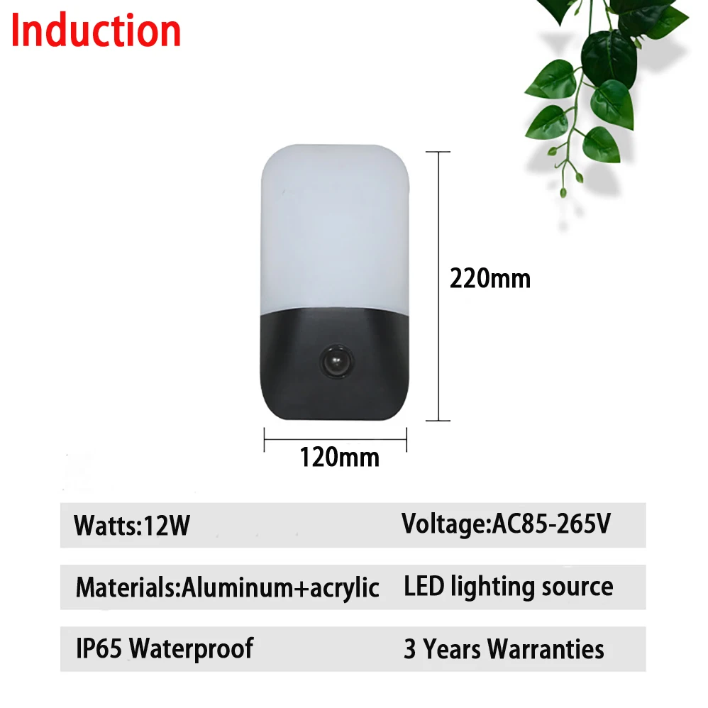 LED Wall Lamp AC85-265V 12W Infrared Human Body Induction Indoor/Outdoor Modern Minimalist IP65 Waterproof LED Lamps Lighting