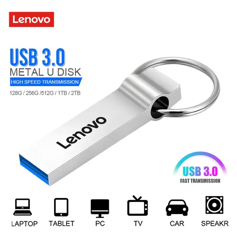 레노버 메탈 펜드라이브 USB 3.0, 정품 U 디스크 플래시 드라이브, 고속 1TB 휴대용 USB 메모리 드라이브 액세서리, TYPE-C 어댑터, 2TB