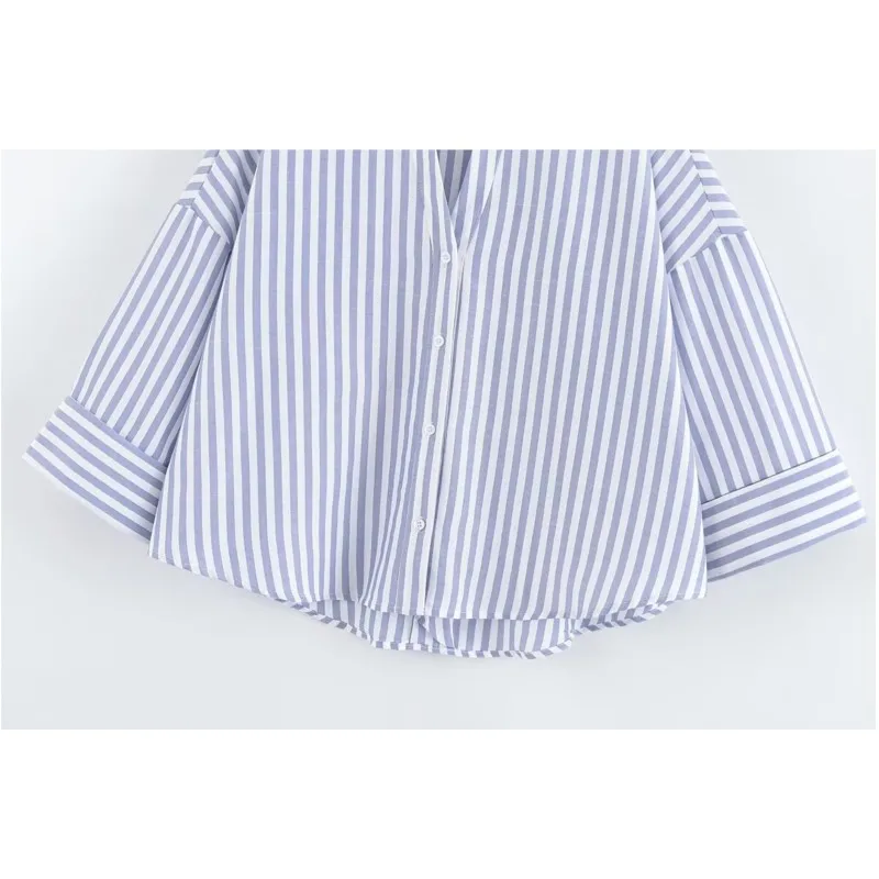 قميص نسائي بأكمام واسعة نمط نسائي بسيط فرنسي قمصان نسائية برقبة على شكل V قمصان وبلوزات كتان بياقة جوني #5