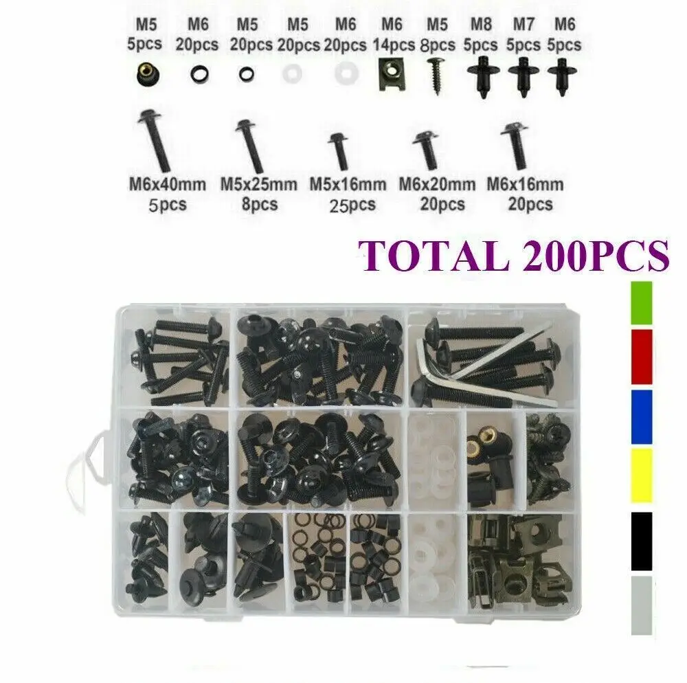 

Motorcycle Accessories 200x Fairing Body Bolts Kit Screws Clip For Yamaha FZR400 All Year