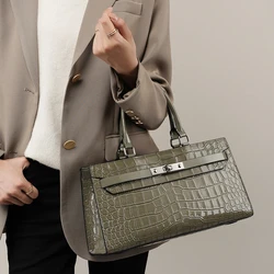 Real Genuine Leather Handbag Premium Women's Shoulder Bag Crocodile Pattern Large Capacity Chic Design