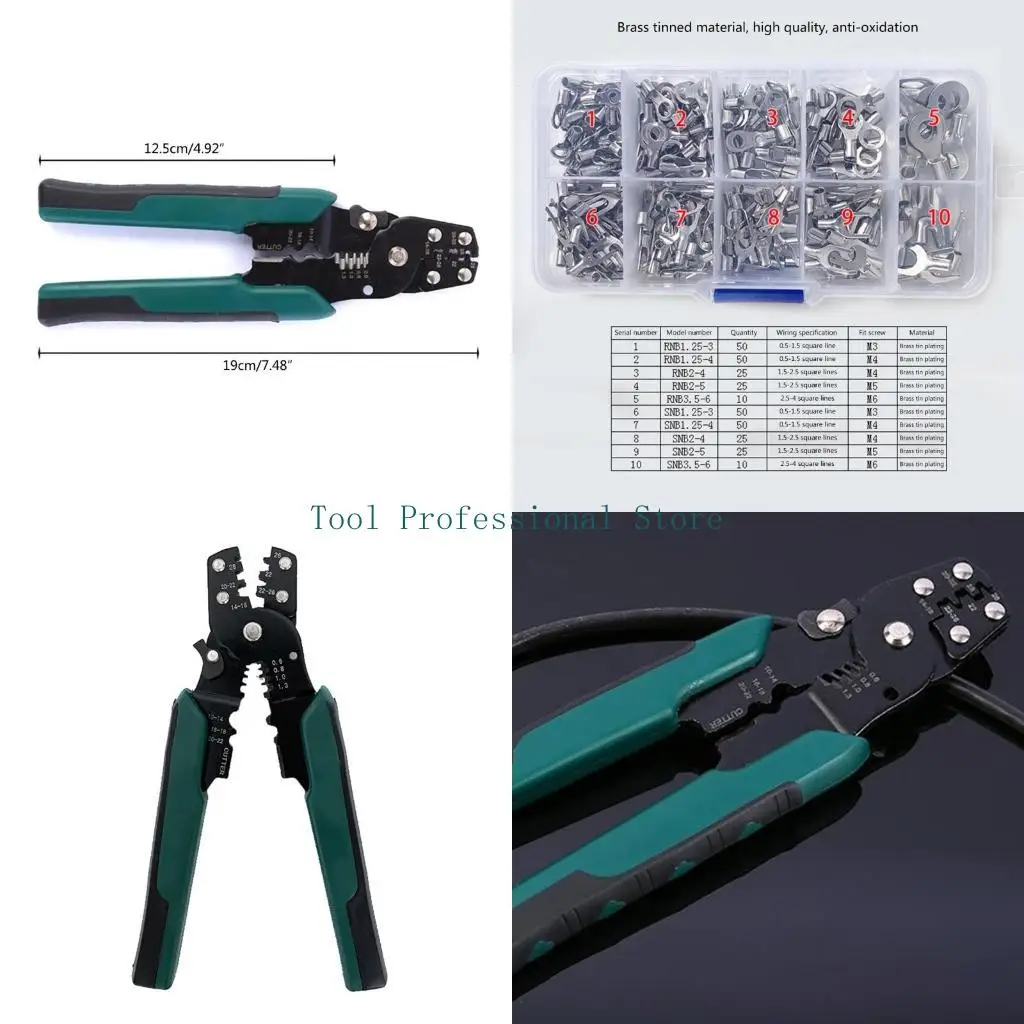 

57QF Wire Clamp Wiring Pliers Terminal Crimping Wire Stripper Multi-functional with 320Pcs Electrical Connectors Terminals