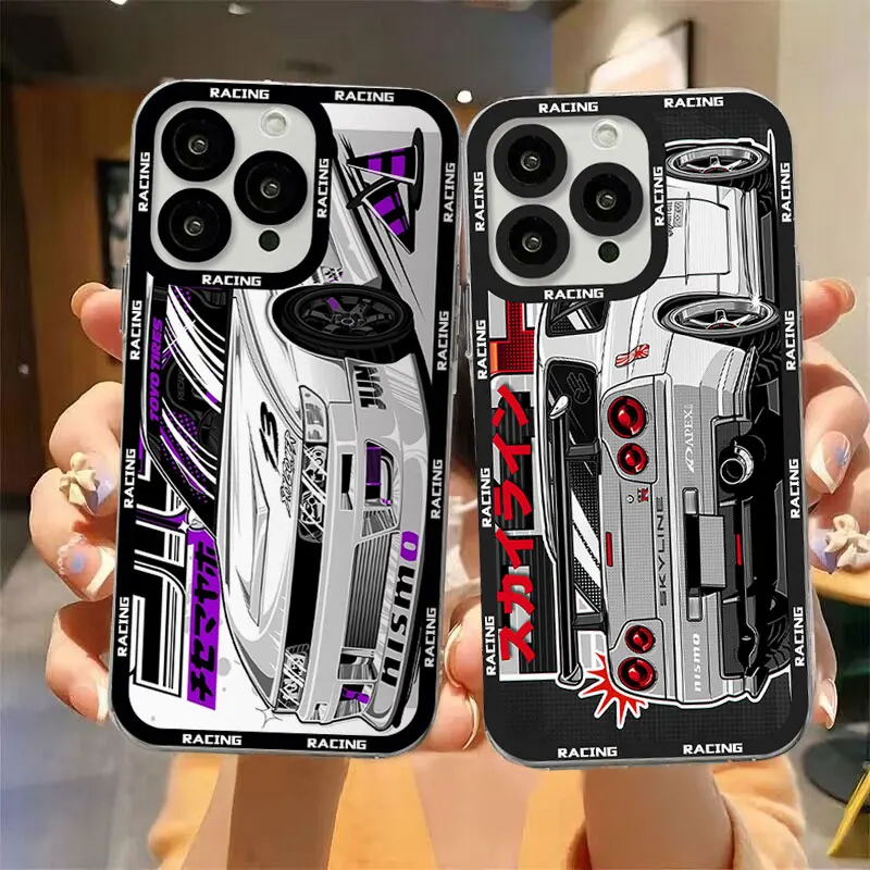 Tokyo JDM Drift Sports Car Phone Case For iPhone 15 14 13 12 Mini 11 Pro Max X XR XS 7 8 SE Plus Transparent Cover