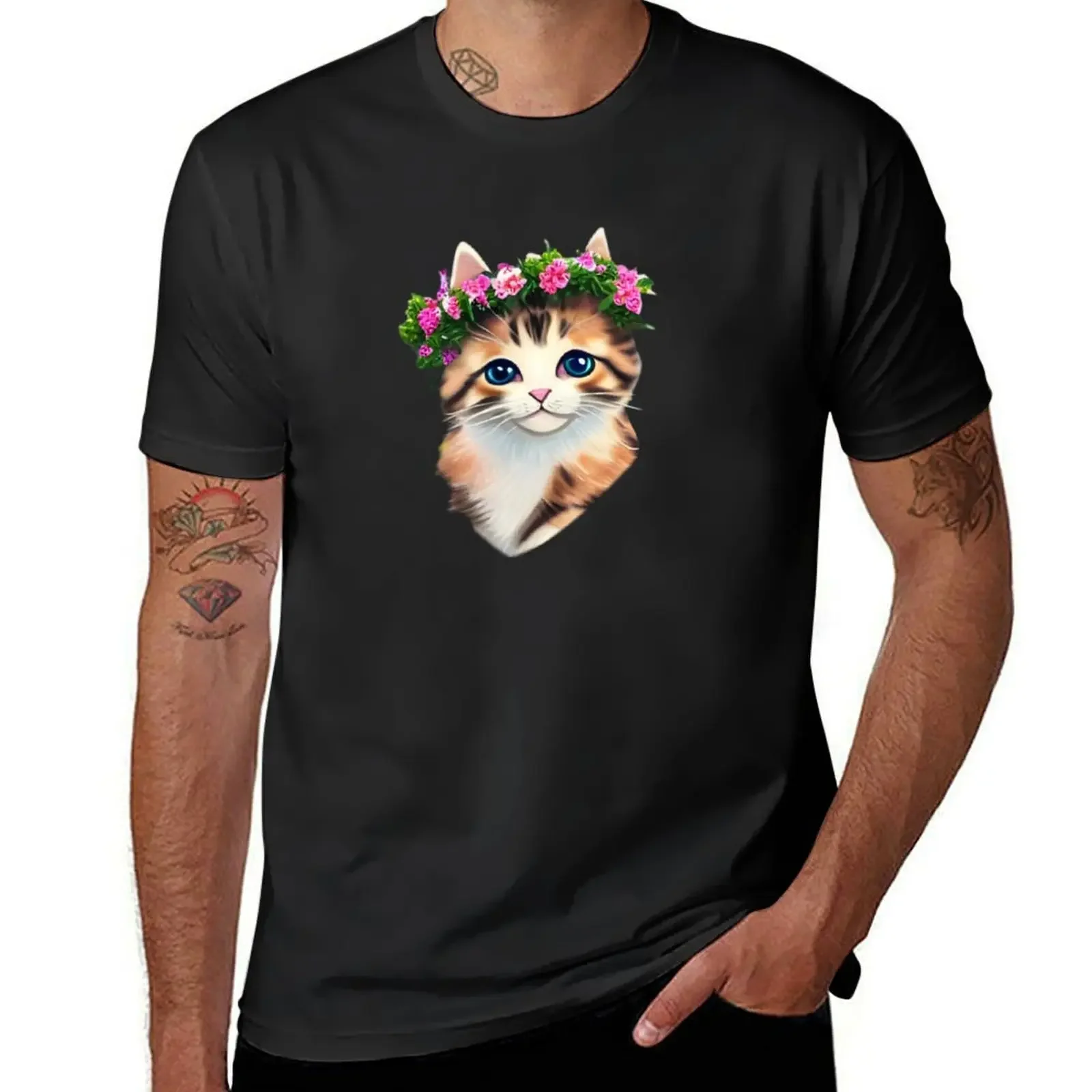 

Spring Kitten - Tricolour Tabby Cat with flower crown T-shirt sublime new edition plus size tops heavy weight t shirts for men