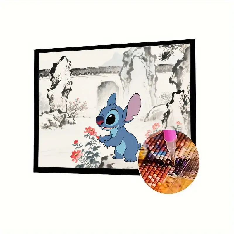 

1 шт., набор для алмазной живописи в китайском стиле Disney Stitch - 5D полная дрель, сделай сам, персонаж мультфильма, пион, цветок, горный хрусталь