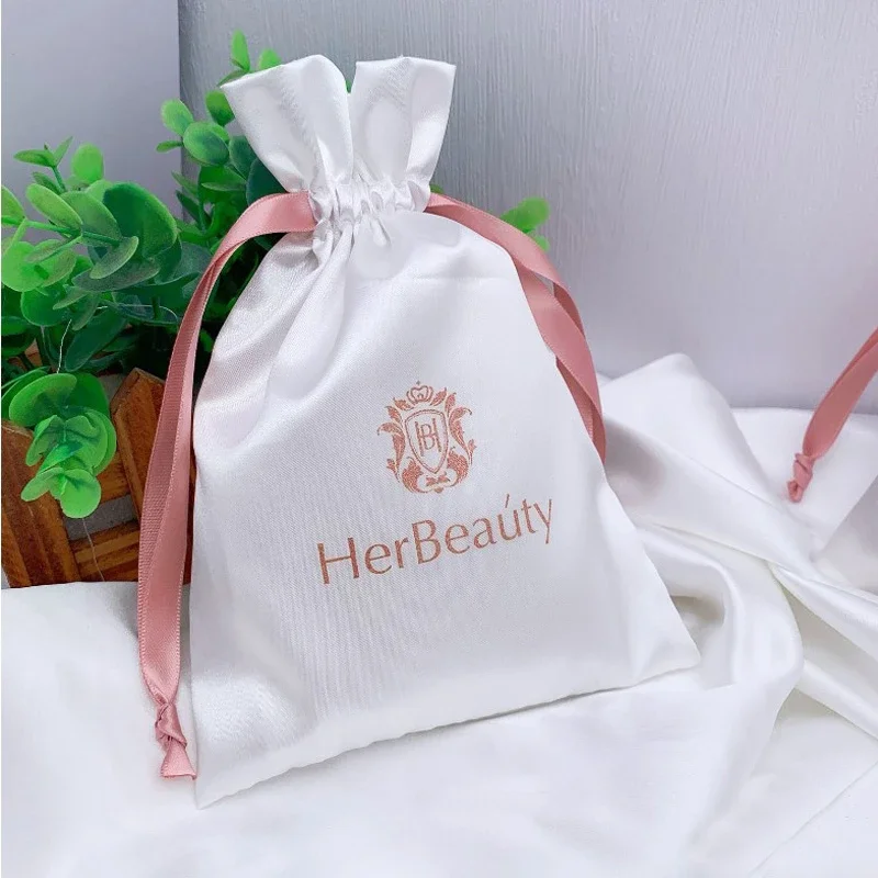 

20p White Silk Satin Gift Bags 7x10cm 9x12cm 10x15cm 18x30cm Eyelashes Wigs Sack Makeup Jewelry Drawstring Pouches Customizable