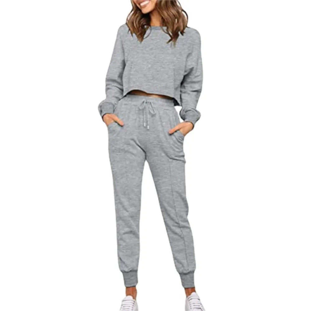 Autunno Inverno Nuovo Felpa con cappuccio a maniche lunghe Pantaloni Abito da donna Moda Elastico con lacci Tasca Tuta sportiva per il tempo libero