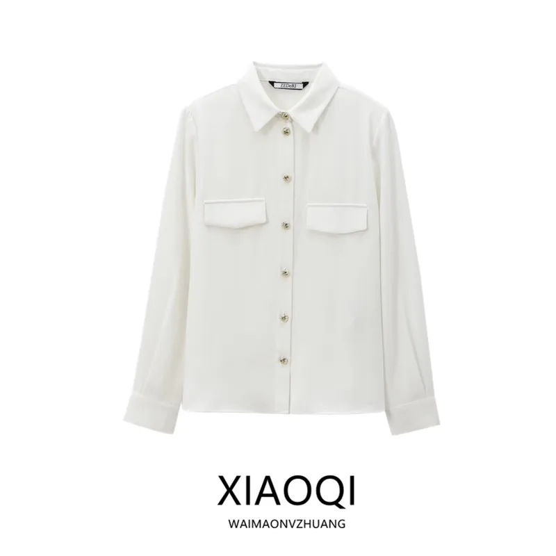 

Autumn Winter New Women's Faion irt Pad oulder Decorated Long Sve Turn-down Collar Loose Fit Versatile 9258572