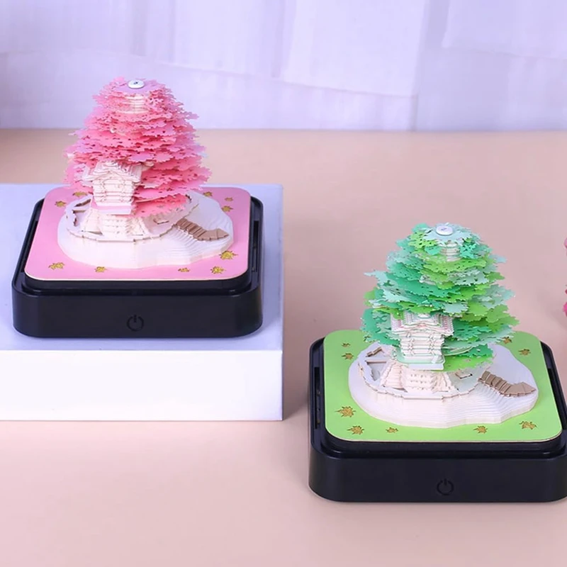 Bloc de notas de calendario con luces LED, Bloc de notas 3D, regalo de tallado de papel, decoración de escritorio para oficina, fácil de usar, 2024