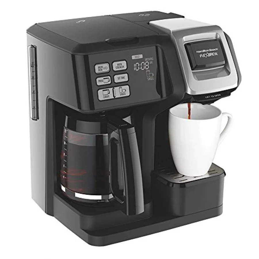 FlexBrew 2Way Brewer Programmable Coffee Maker with Support Extension in Black for Home and Office Use Offers Customizable Brew