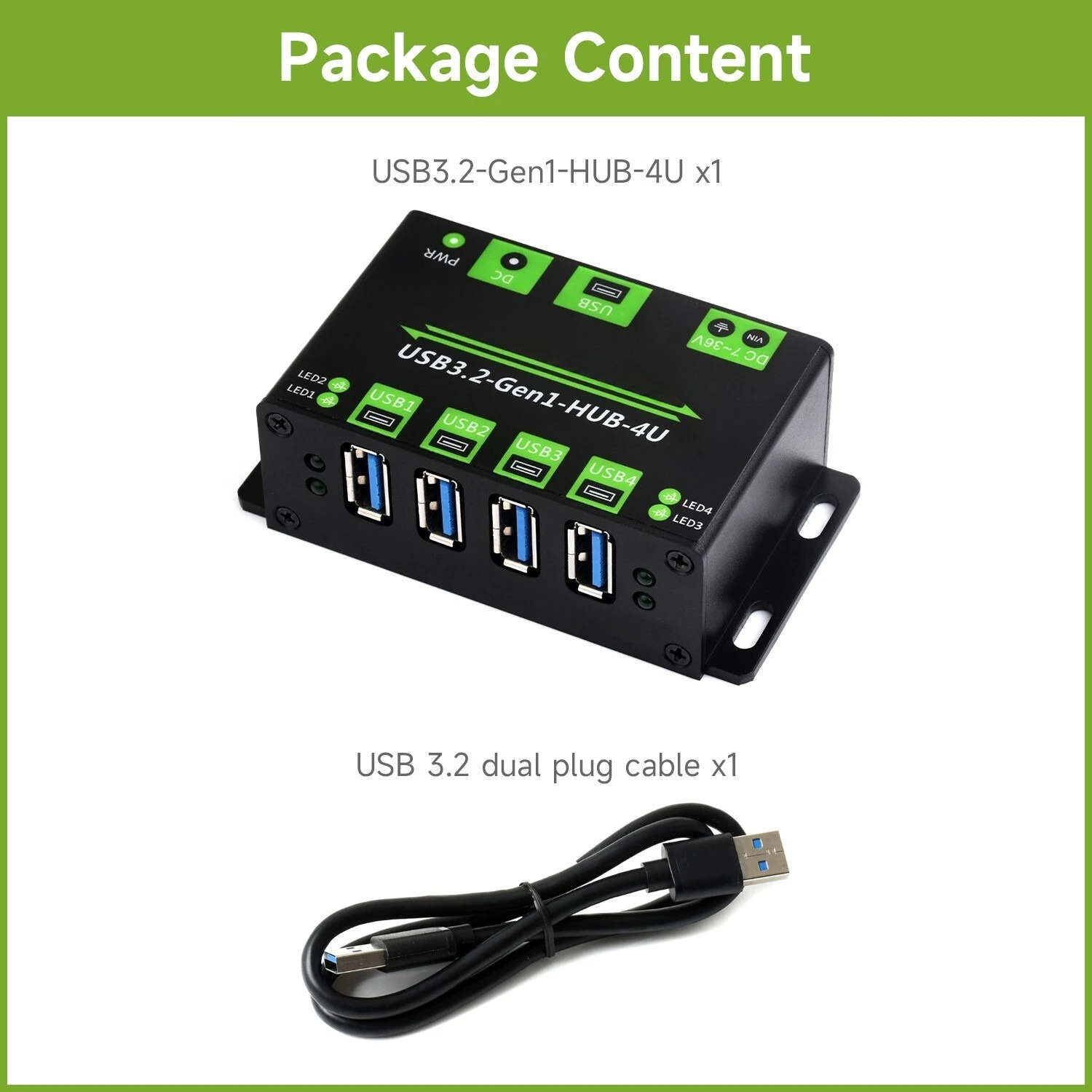 For 4-Ch USB 3.2 Gen1 HUB Metal Case With Wall-Mount Driver-Free Windows