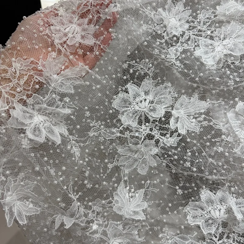 Nueva Tela Blanca con Lentejuelas Bordadas en 3D, Tela Bordada Multicolor para Vestidos de Noche y Faldas