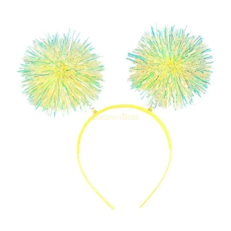 31BF Tinsel Headband Xmas Bouncing Ball Hair Hoop Happy New Year Gift for Kid