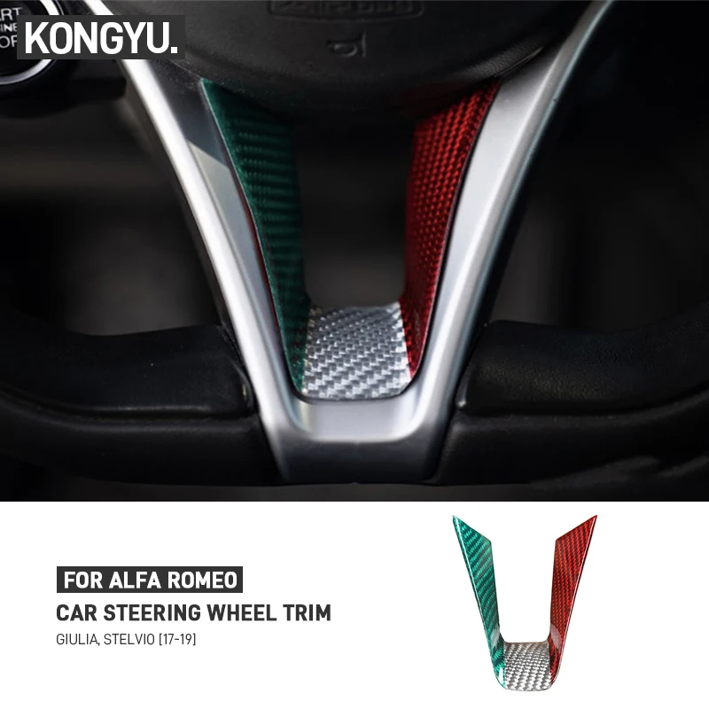 

For Alfa Romeo Stelvio Giulia 2017-2019 Real Carbon Fiber Car Steering Wheel Decorative Frame Trim Sticker Interior Accessories