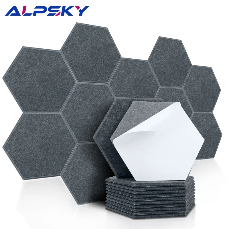 12Pcs Hexagon Polyester Soundproofing Wall Panels Self-adhesive Sound Proof Acoustic Panel Study Meeting Room Nursery Wall Decor