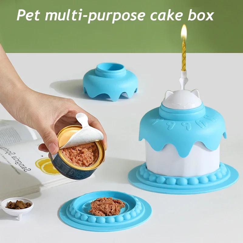 Pet Multi-purpose Cake Box Cat Birthday Present Slow Food Plate Kitten Feeding Bowl Funny Cat Can Lid Pet Supplies Accessories