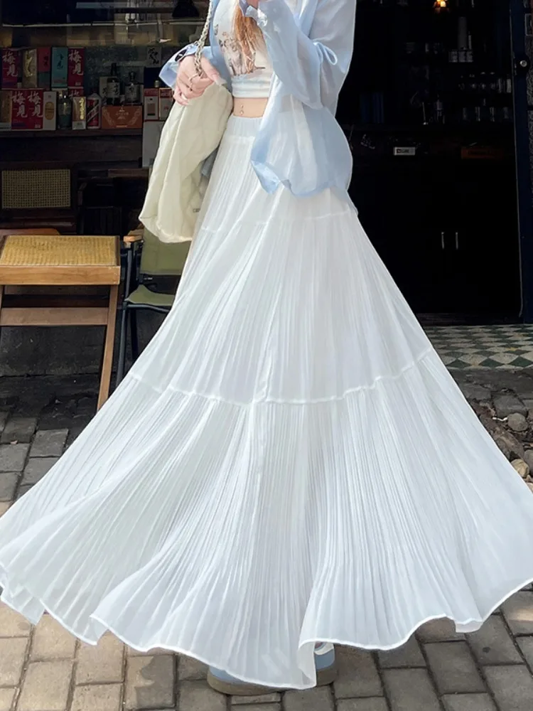 Ele Gentle Sle High Waist Plissee A-Linie Midirock Damen Neu 2025, schlankmachender, hüftbedeckender, langer Dra-Rock