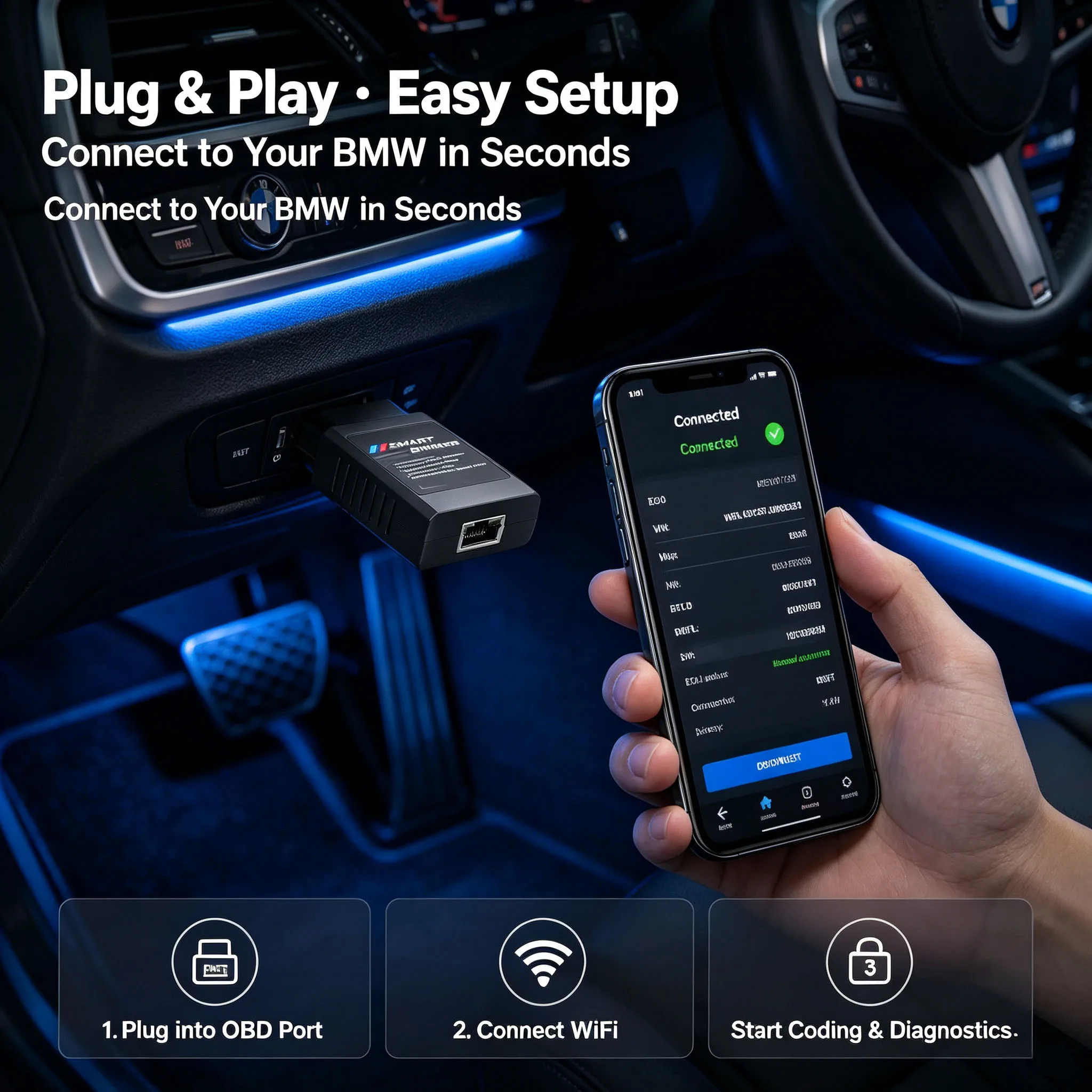 ENET WiFi OBD2 Adapter for BMW F/G/I/Mini–Supports Flashtool&Bootmod3–Wireless Coding for BimmerCode MHD E-SYS–Work with iOS