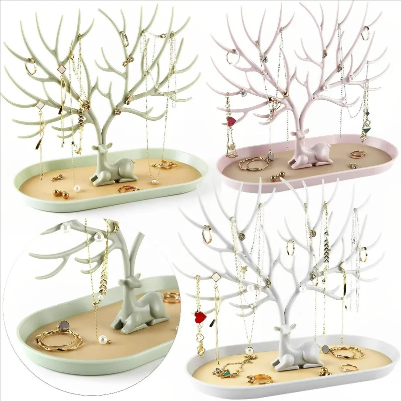 Jewelry Display Stand Tray Tree Storage Racks Earrings Necklaces Rings Jewelry Boxes Case Desktop Organizer Holder Make Up Decor