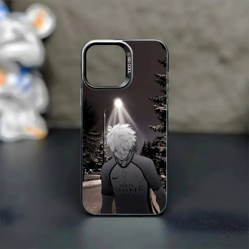 حافظة هاتف Anime The B-Blue L-Lock لهاتف iPhone 16,15,14,13,12,11,Mini,Pro,MAX غطاء أسود غير لامع مقاوم للصدمات