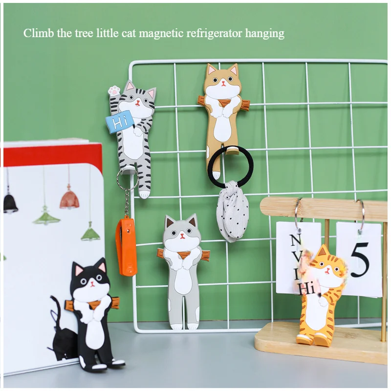 Cute Cartoon Animal Refridgerator Magnets Creative Cat Fridge Stickers Nail-Free Strong Magnetic Storage Hook Home Decoration