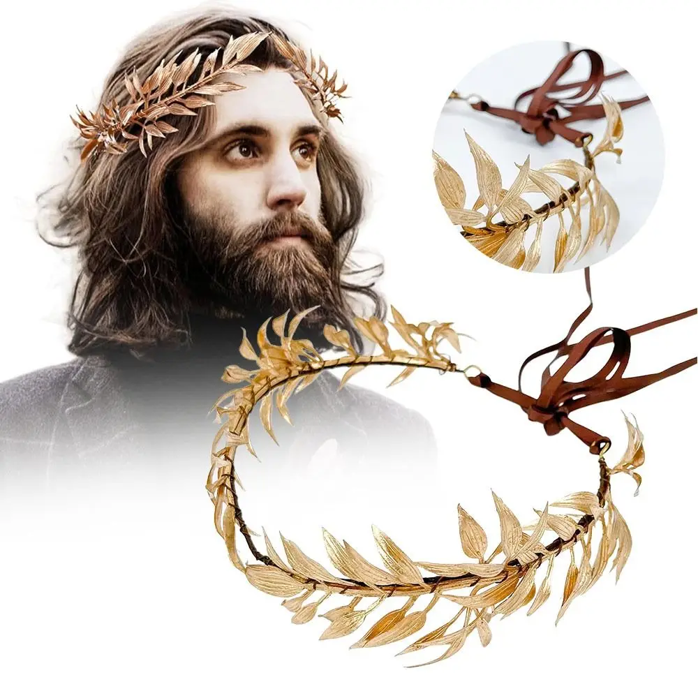 Corona de laurel griega unisex, ajustable, con detalles dorados, para dioses, elfos, con forma de hoja, diadema de estilo élfico para reyes, hombres, adultos, para disfraces renacentistas.
