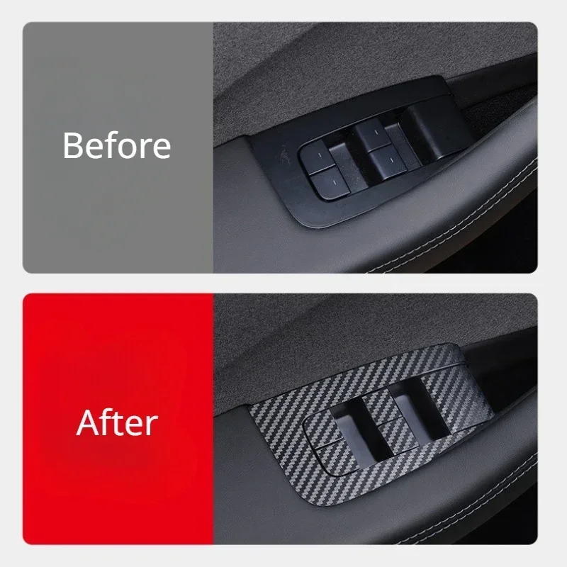 For Tesla Model 3 Highland 2024 Door Window Button Sticker Lifting Window Opening Panel Carbon Fibre Left Rudder Car Accessories