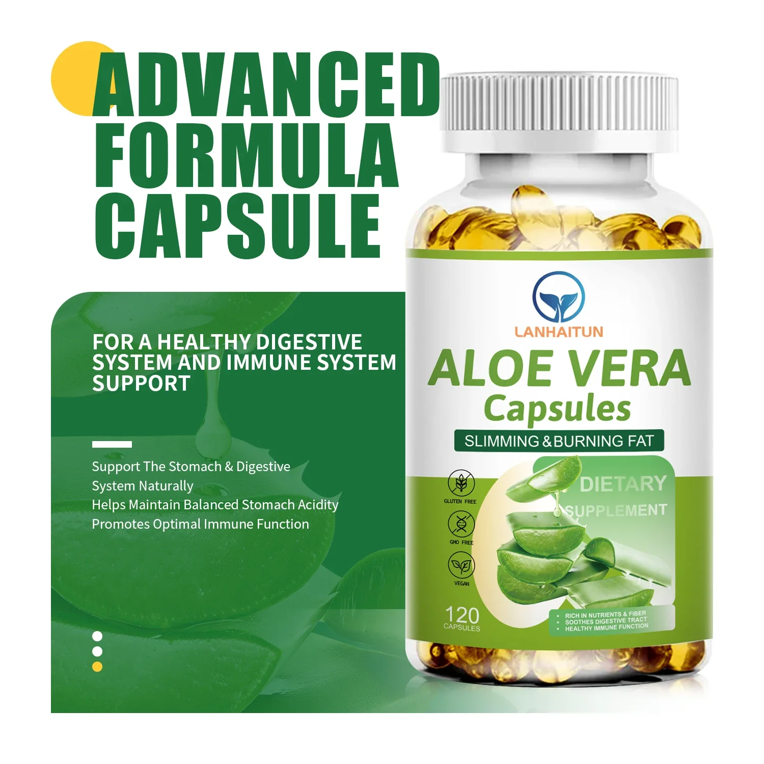 LANHAITUN Aloe Vera Capsules Dietary Supplement Digestion Health Support Multivitamin Capsule Aloe Vera Extract Capsules 60Pcs