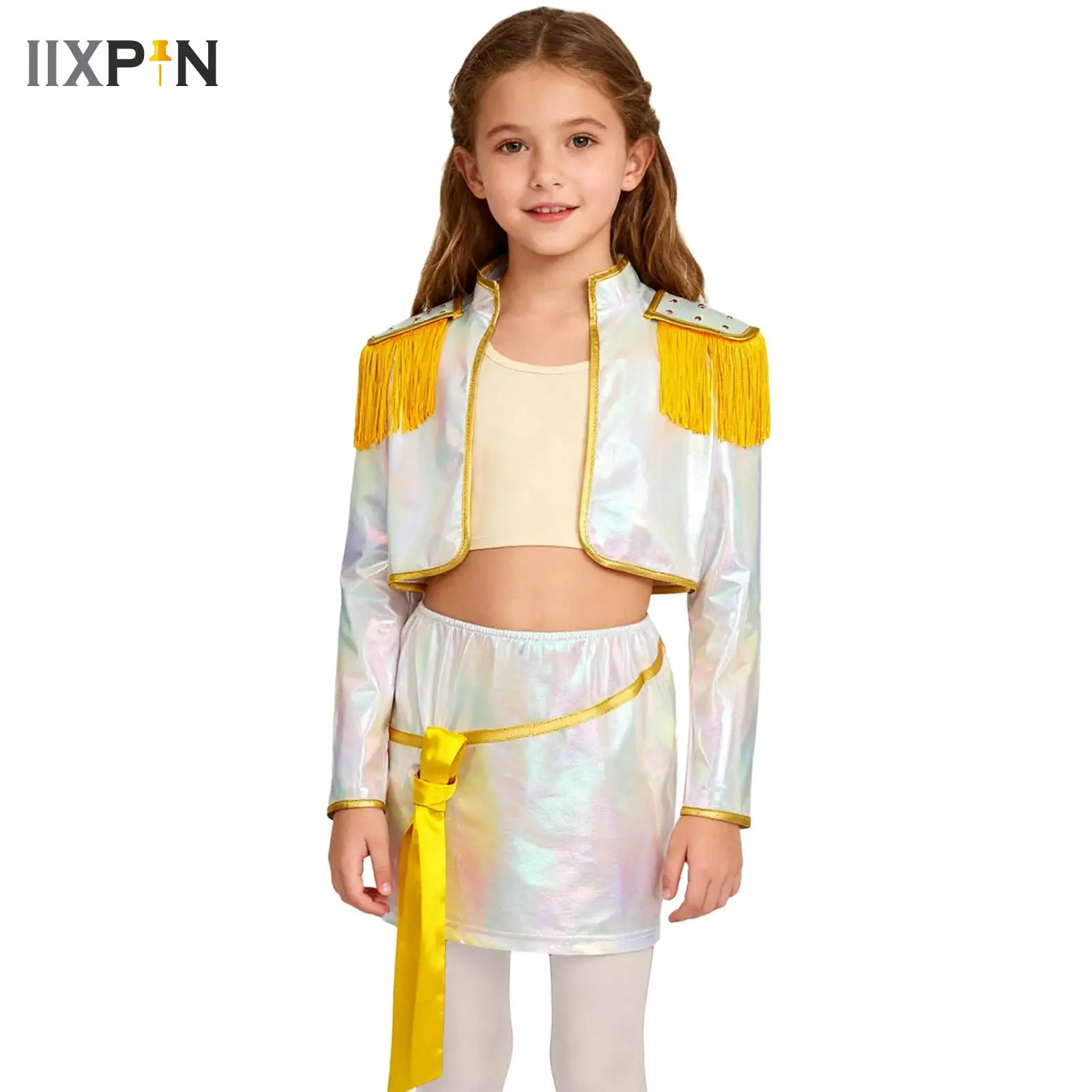 

Kids Girls Hunter Anime Character Demon Cosplay Outfit Halloween Xmas Costume Tassel Epaulet Jacket Top And Skirt/Shorts Set