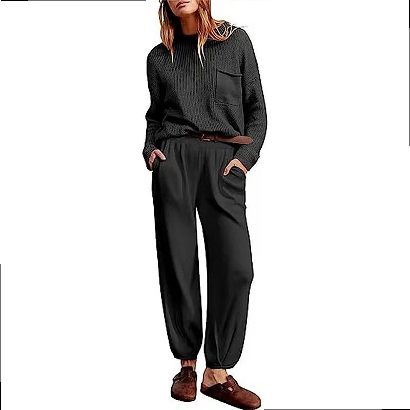 Women Long Sleeve Knit Top and Jogger Pants Matching Set Casual Lounge Suit