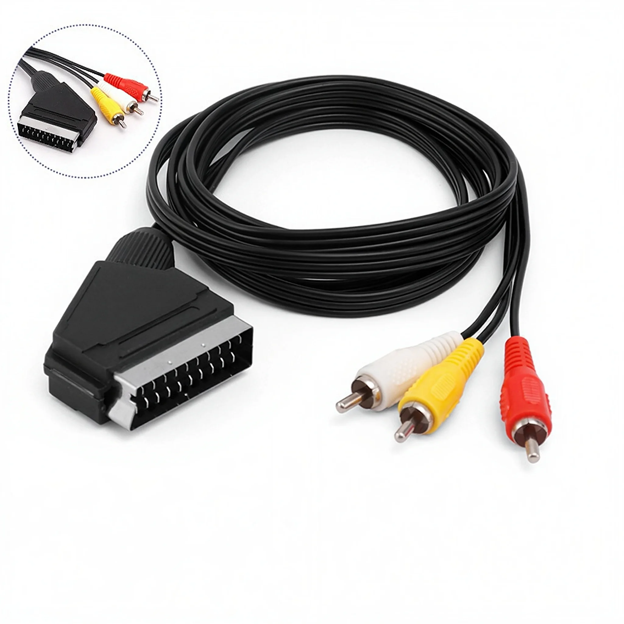 21 Pin SCART To 3 RCA Audio / Video AV Adapter Cable For AV, TV, Digital, DVD